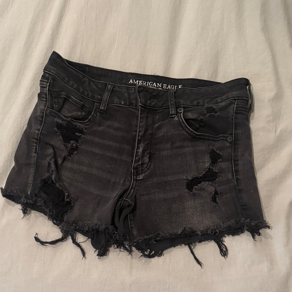 American Eagle Outfitters Charcoal Distressed Jean Shorts